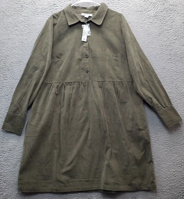 Nine West Jeans Shirt Dress Womens XL Green Pleated Collared Half Button Front - Image 1 of 4