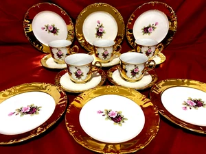 Bavaria Germany Handerbeit 16 Piece Set Cups & Saucers & Plates 22 Carat Gold - Picture 1 of 2