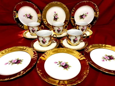 Baviera Alemania Handerbeit Juego de 16 tazas y platillos y platos oro 22 quilates Foto 1 de 2