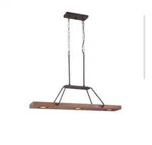 Scott Living Oakmont 3-Light Wood/Black Industrial Linear LED Hanging Kitchen... - Picture 1 of 3