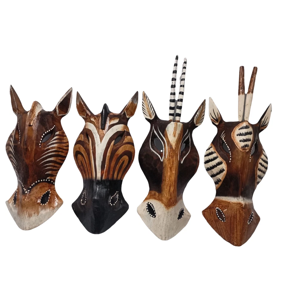 Máscaras de madera antílope marrón caballo tallado a mano safari montaje en pared escultura Foto 1 de 1