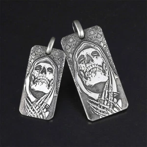 925 sterling silver handmade heavy bike Punk Sickle Death skull couple's pendant - Imagen 1 de 13
