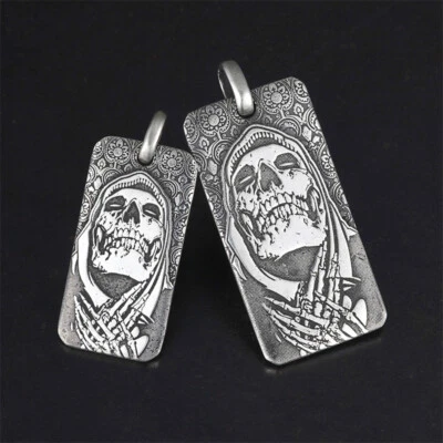 Plata de ley 925 hecha a mano bicicleta pesada Punk hoz muerte calavera colgante pareja Foto 1 de 4