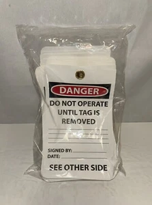 Package Of 25 Vinyl Lockout Tags “Do Not Operate Until Tag Is Removed” ~7.5x5” - Picture 1 of 5