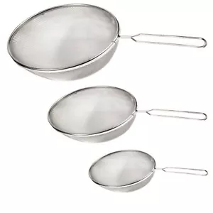 3 Pc Strainer Handle Fine Mesh Colander Sieve Flour Sifter Kitchen Food Drainer - Picture 1 of 1