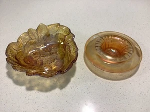 CARNIVAL GLASS TWO MARIGOLD DIFFERENT SHAPED VINTAGE BOWLS - Picture 1 of 8