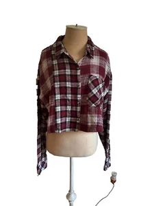 Arizona Jean Co Mujer Franela Recortada 100% Algodón Cuadros Borgoña Negro XL - Imagen 1 de 6