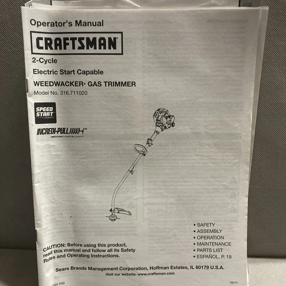 Craftsman Operator’s Manual 2-Cycle Weedwacker Gas Trimmer 316.711020 - Image 1 of 2