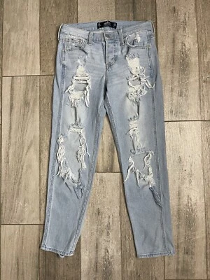 Pantalones de mezclilla Hollister de tiro bajo crop boyfriend para mujer talla 3/4 R W26 L25 azul Foto 1 de 4