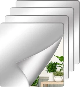Shatterproof Acrylic Mirror Tiles 4 Pack 8" X 8" Plastic Mirror Stickers Self - Picture 1 of 7