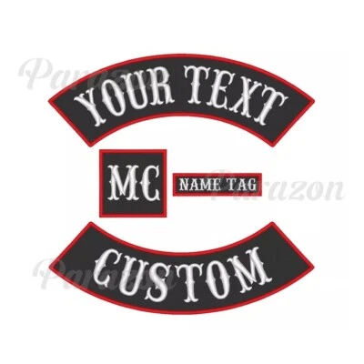4PC - Custom Embroidered Top Bottom Rocker Name Tag MC Sew on Patch (B-SET2) - Image 1 of 4