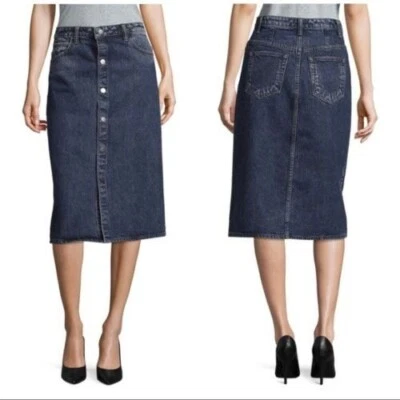 Nuevo $320 HELMUT LANG Azul Oscuro Jean Sexy Falda ~ 27 ~ Hecho en EE. UU. Denim Japonés Foto 1 de 4