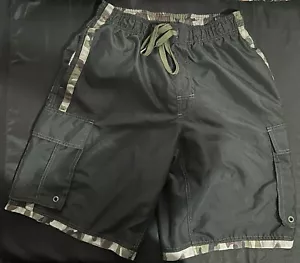 Beverly Hills Polo Club Black / Camo Board Beach Pool Swim Cargo Trunks Shorts M - Picture 1 of 5