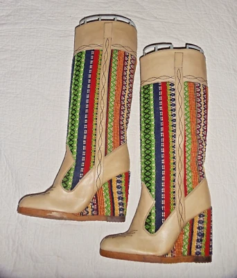 Botas de cuero vintage años 70 talla 6,5 suela de goma (stock antiguo) 16 3/4" de alto Foto 1 de 4