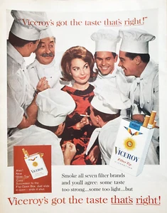 Anuncio impreso Viceroy Cigarettes 1962 10,5x13 Taste That's Right Woman con chefs - Imagen 1 de 1