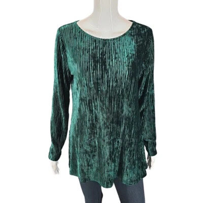 Camiseta Dennis Basso Terciopelo Moda Top con Aberturas Laterales Talla X Pequeña Verde Elegante Foto 1 de 4