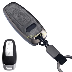 For Audi A3 A6 Q7 e-tron 3 Button Metal Leather Car Key Fob Case Cover Keychain - Foto 1 di 9