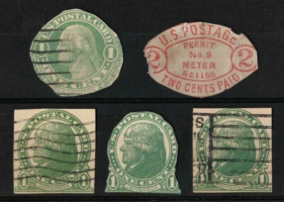 US 1914-15 #UX27-UY7 Lot of 5 Postal Card Cut Squares Shape-Cut Used - Image 1 of 2