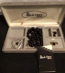 Black ONYX SET Sterling Ring, Unique Vintage Earrings, Necklace, Pin Boxed - Picture 1 of 7