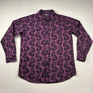 Beverly Hills Polo Club Shirt Mens 2XLT Paisley Felt Floral Black Button Plum - Picture 1 of 10