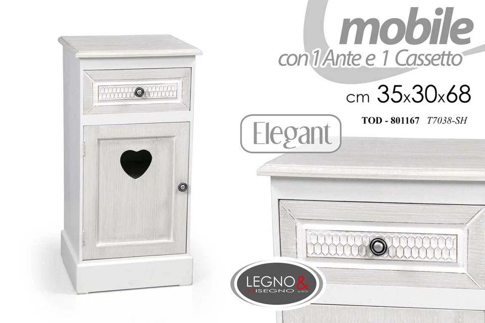 MOBILE COMODINO COMO' CON CASSETTO E ANTA IN LEGNO SHABBY 35*30*68 CM TOD-801167 - Immagine 1 di 1