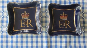 2x Vintage Queen Elizabeth Coronation Bone China Dishes Channel Islands Britain - Picture 1 of 9
