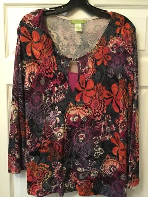 Sigrid Olson 2X vibrante multicolor diseño floral suéter con escote ojo de cerradura Foto 1 de 4