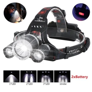 BORUiT USB Rechargeable 3LED Headlamp Head Lamp Torch Headlight Camp Flashlight - Picture 1 of 13