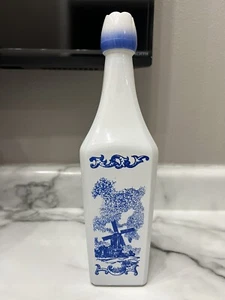 Hand Decorated Dutch Themed Bottle, Milk Glass, 11 INCH Tall - Picture 1 of 11