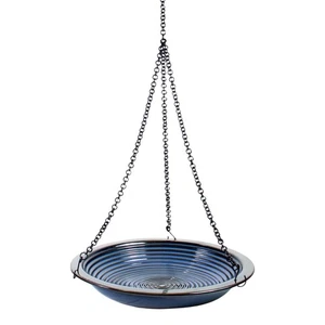 Bird Bath Hanging Circles Porcelain Glaze Finish Adjustable Chain Cobalt Blue - Picture 1 of 8
