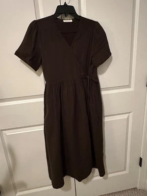 Neuflora Wrap Double Tie Dress Size S Chocolate Brown Guaze Fabric - Image 1 of 4