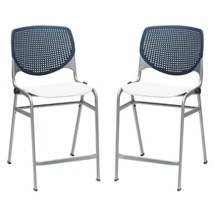 Home Square Plastic Counter Stool in Navy Back - Set of 2 - Picture 1 of 7