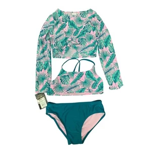 New Art Class Girls Large 10/12 UPF 50+ Bikini w Swim Shirt 3PC Swimsuit Set - Picture 1 of 3