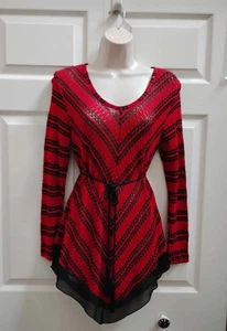 Suéter de punto fino negro rojo mediano para mujer Top mangas largas cinturón de cuerda de CATO - Imagen 1 de 18