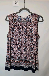 Camiseta sin mangas plisada Jones Studio multicolor cachemira cuello cerradura pequeña para mujer PL - Imagen 1 de 5