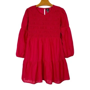 Girls XXL 18 Zac Kids Swiss Dot Smocked Scoop Neck Dress Long Sleeves, Red - Picture 1 of 9
