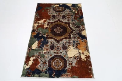 3 x 5 ft Abstract Mamluk Area Rug Afghan Traditional Hand Knotted Wool Rug - Image 1 of 4