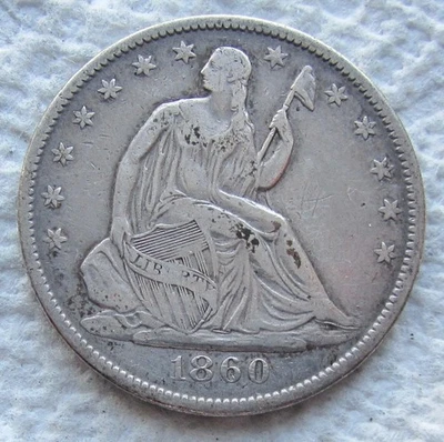 1860-O Seated Liberty Silver Half Dollar Rare Key Date VF XF  Cleaned Scratched - Image 1 of 4