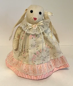 Vintage Handmade Bunny On Mason Jar 10.5” Lace Smock - Picture 1 of 6