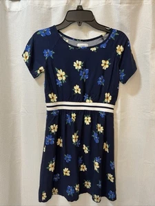 OLD NAVY girls SZ 8 summer dress navy & floral pattern w/ white waist s/s - Picture 1 of 4