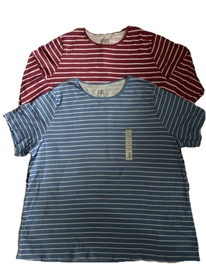 Blusas listradas femininas Croft & Barrow 2X manga longa e curta pacote - Imagem 1 de 4