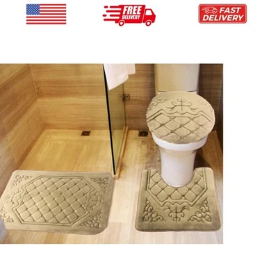 3PC Memory Foam Bath Mats Soft Plush Crown Design Anti-Slip Shower Bathroom C... - Image 1 of 2