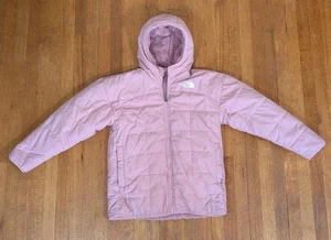 Pink North Face Wendejacke mit Kapuze Mossbud rosa Mädchen Puffer Kunstfell - Bild 1 von 12