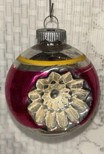 Vintage Shiny Brite Rosa Silber mit Streifen Doppeleinzug Weihnachtsschmuck - Bild 1 von 6
