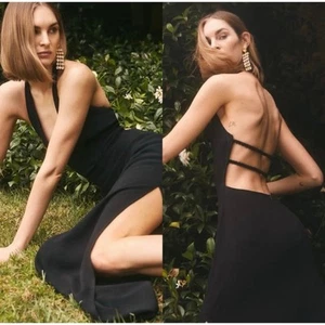 Reformation Ennis Open Back Halter Maxi Dress Gown Black 6 - Picture 1 of 7