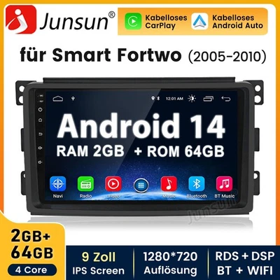 Carplay Android14 2+64G 9”Autoradio GPS Navi Für Benz Smart Fortwo 451 2005-2010 - Bild 1 von 4