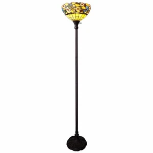 70" Green And Black Floor Lamp With Green Glass Bowl Shade - Picture 1 of 9
