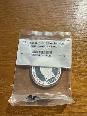 Gran Búho Cornudo Tokelau $5 plata .999 1 oz moneda de plata 2021 APMEX encapsulada Foto 1 de 3