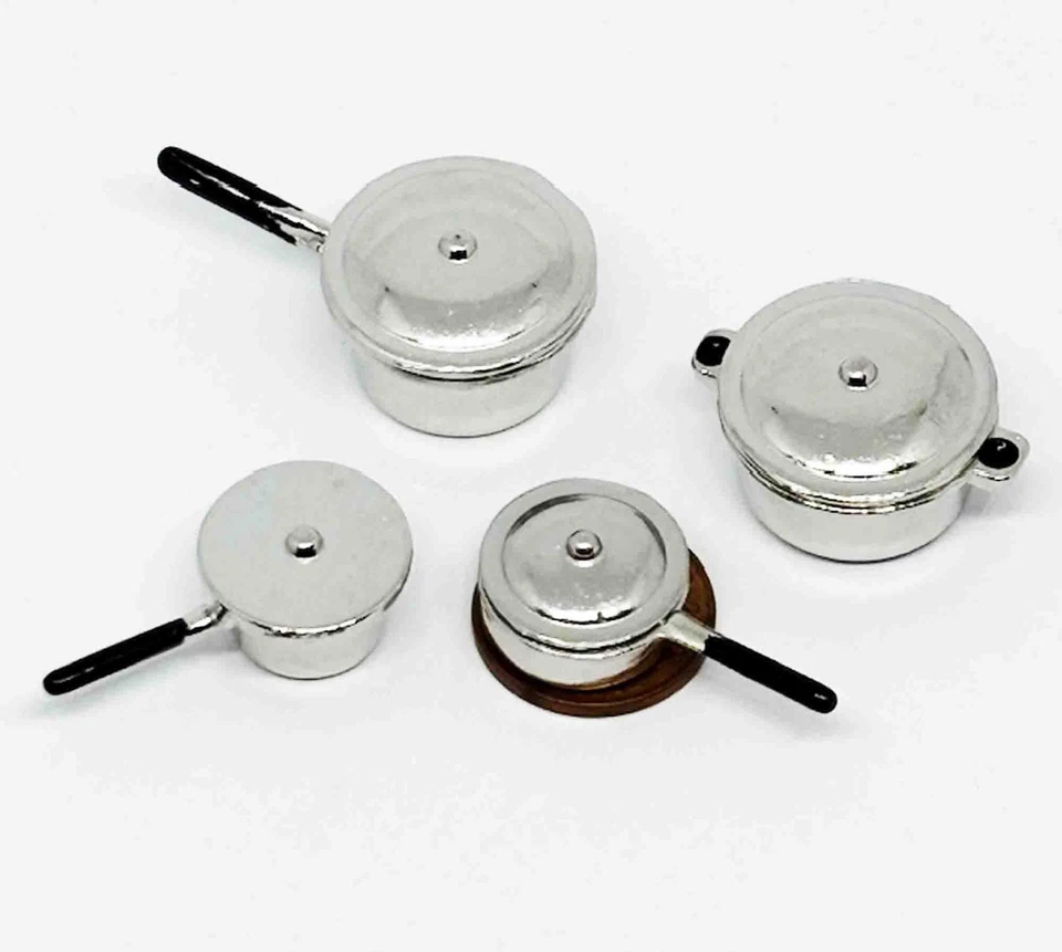 Casa de Muñecas Cocina Cacerolas Conjunto 4 Plateado 1:12 Escala Miniatura 259 - Imagen 1 de 2