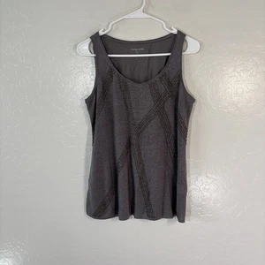 Eileen Fisher Tanktop Damen PP grau Leinen Jersey Perlen verziert U-Ausschnitt - Bild 1 von 8